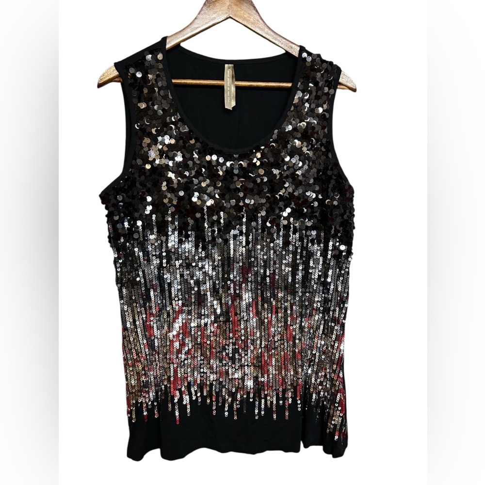 Penningtons Sequin Top Brown Black Silver Size 2X